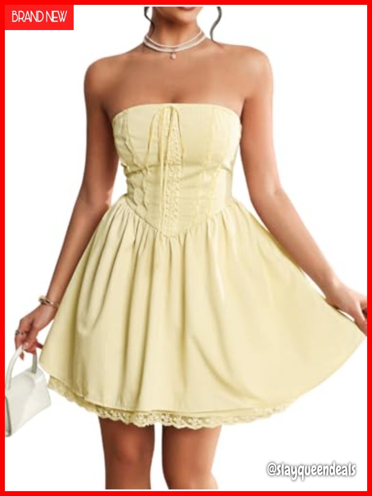 Mini Corset Dress, Strapless Lace-Up A-Line Sundress For Party